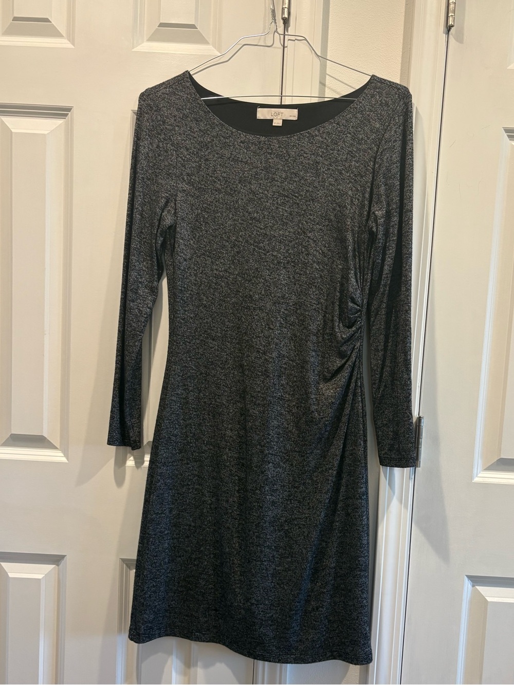 LOFT Charcoal Twist-Side Long Sleeve Dress
